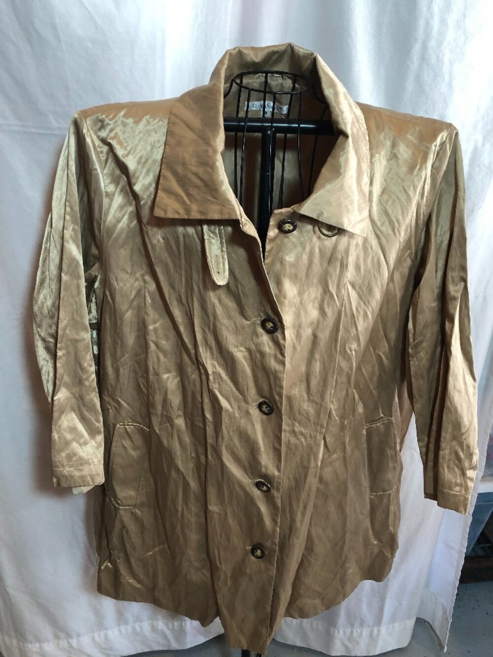 Travel Smith 3X Shiny Gold Metallic Womens Trench Coat Jacket 28" Pit to Pit